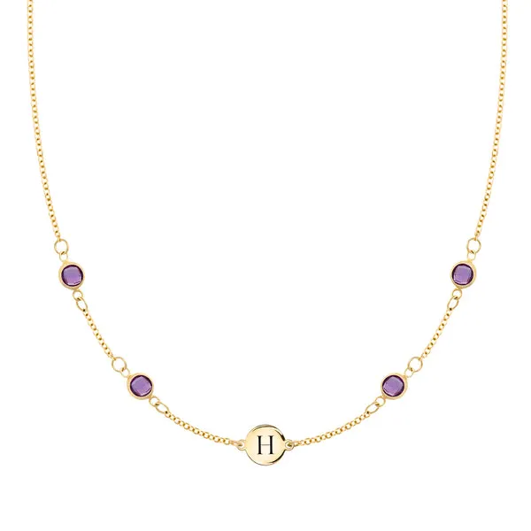 Personalized Classic 1 Letter & 4 Amethyst Necklace in 14k Gold (February) sold by Haverhill