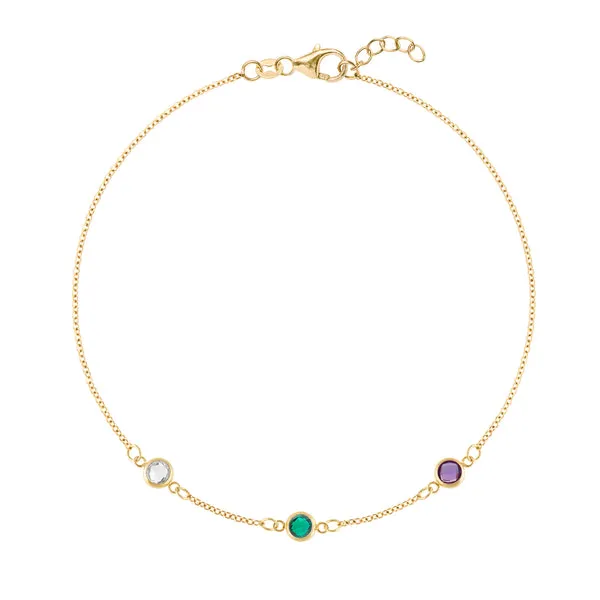 Personalized Classic 3 Birthstone Bracelet in 14k Gold sold by Haverhill