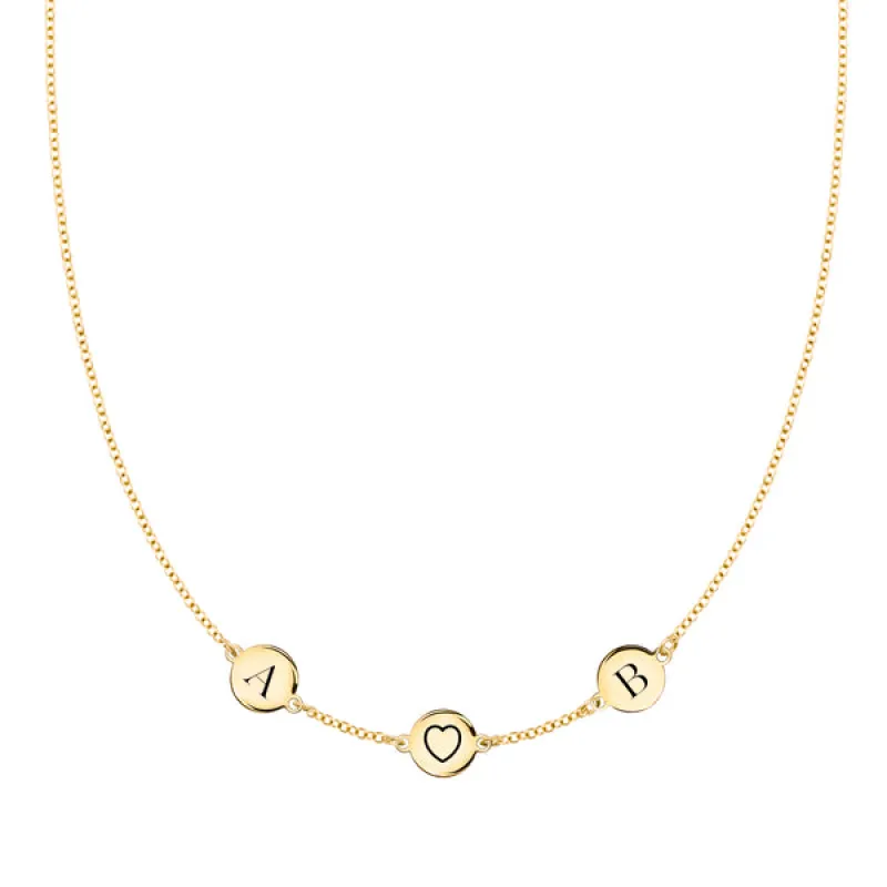 Personalized Heart Disc & 2 Letter Necklace in 14k Gold sold by Haverhill