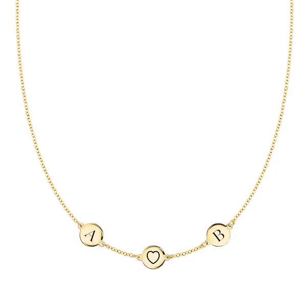 Personalized Heart Disc & 2 Letter Necklace in 14k Gold sold by Haverhill