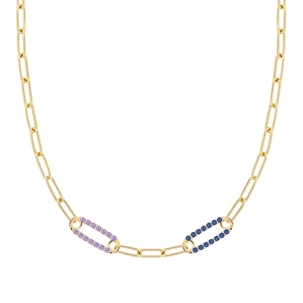 Personalized Adelaide 2 Pavé Birthstone Link Necklace in 14k Gold sold by Haverhill