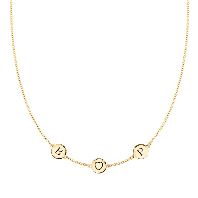 Personalized Heart Disc & 2 Letter Necklace in 14k Gold sold by Haverhill