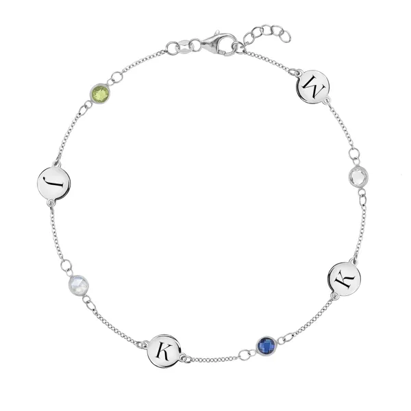 Personalized Classic 4 Letter & 4 Birthstone Bracelet in 14k Gold sold by Haverhill