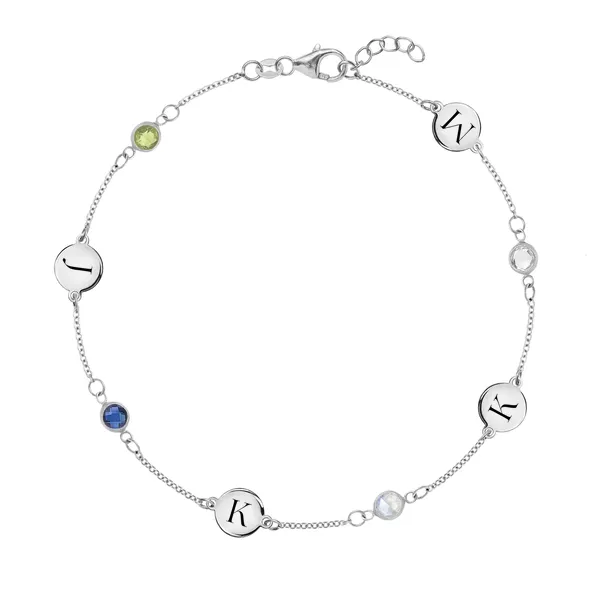 Personalized Classic 4 Letter & 4 Birthstone Bracelet in 14k Gold sold by Haverhill