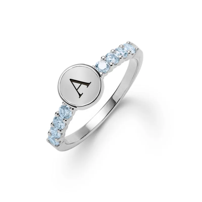 Rosecliff Letter Nantucket Blue Topaz Ring in 14k Gold (December) sold by Haverhill