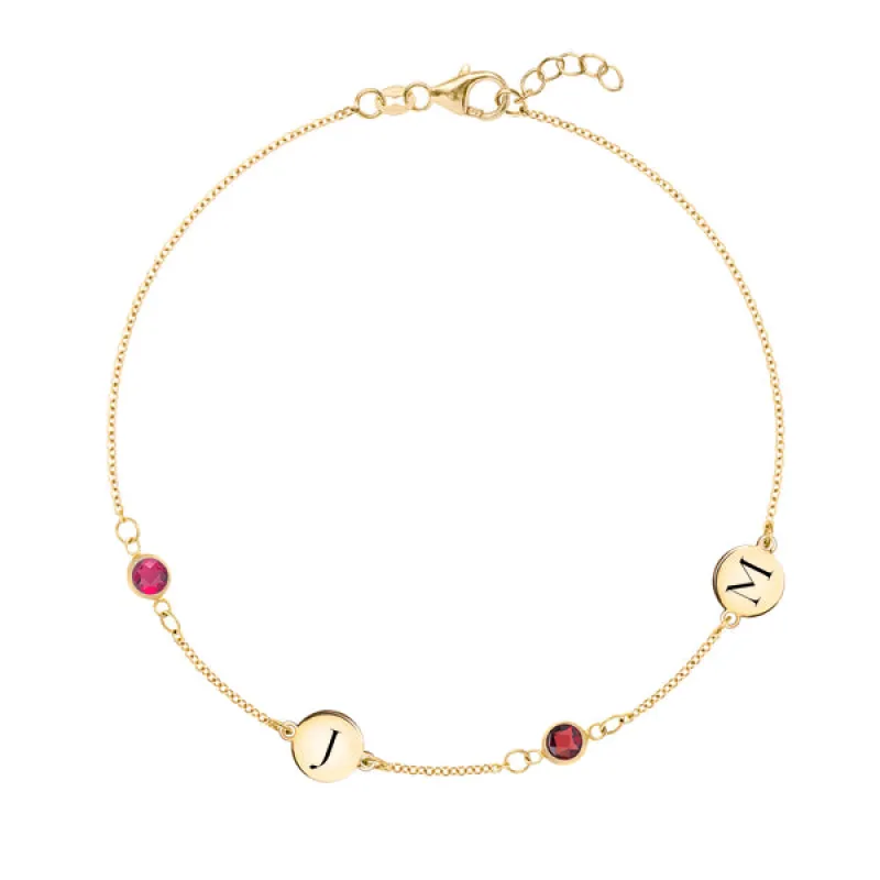 Personalized Classic 2 Letter & 2 Birthstone Bracelet in 14k Gold sold by Haverhill