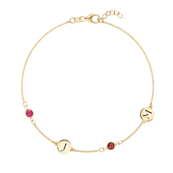 Personalized Classic 2 Letter & 2 Birthstone Bracelet in 14k Gold sold by Haverhill