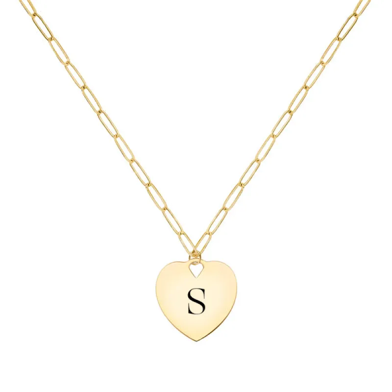 Engravable Flat Heart Pendant with Adelaide Mini Chain in 14k Gold sold by Haverhill