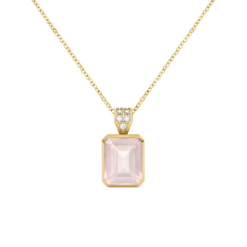 Warren Rose Quartz Pendant with Diamond Bale in 14k Gold (October) sold by Haverhill
