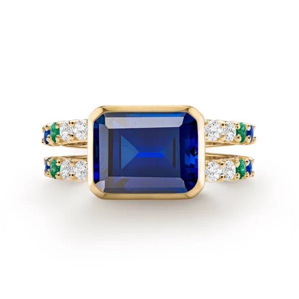 Personalized Warren Horizontal Birthstone Ring with Accent Stones in 14k Gold sold by Haverhill