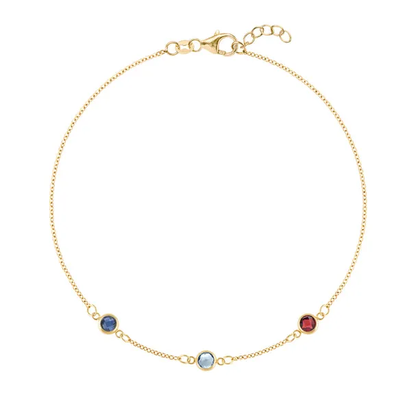 Personalized Classic 3 Birthstone Bracelet in 14k Gold sold by Haverhill