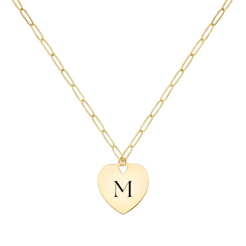 Engravable Flat Heart Pendant with Adelaide Mini Chain in 14k Gold sold by Haverhill