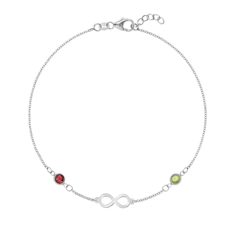 Personalized Classic Infinity & 2 Birthstone Bracelet in 14k Gold sold by Haverhill