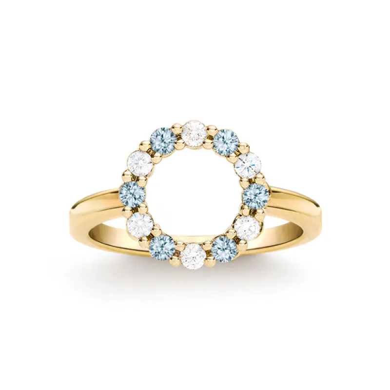 Personalized Rosecliff Small Circle Birthstone Ring in 14k Gold sold by Haverhill