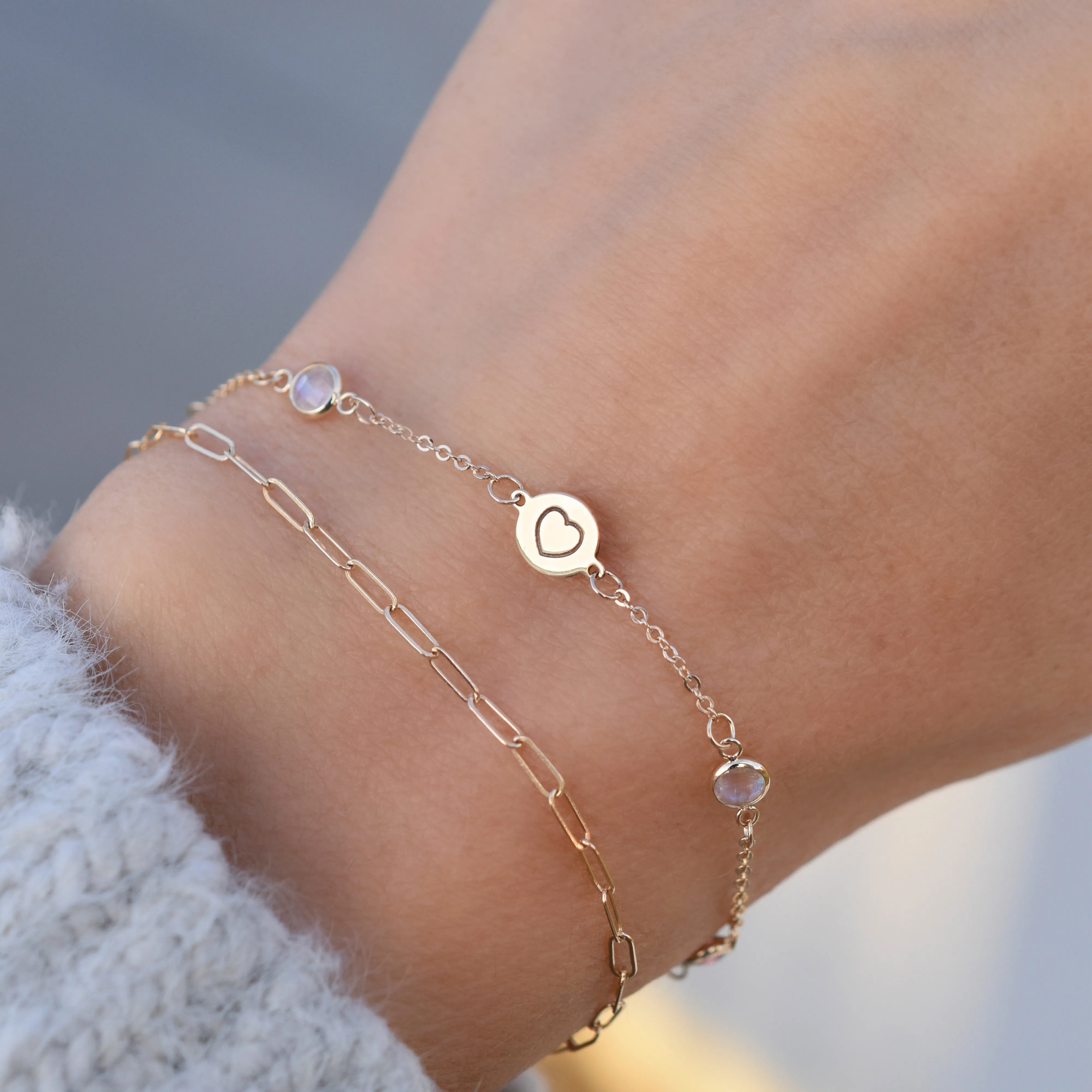 Personalized Heart Disc & Classic 2 Birthstone Bracelet in 14k Gold sold by Haverhill product image thumbnail 3