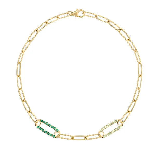 Personalized Adelaide 2 Pavé Birthstone Link Bracelet in 14k Gold sold by Haverhill