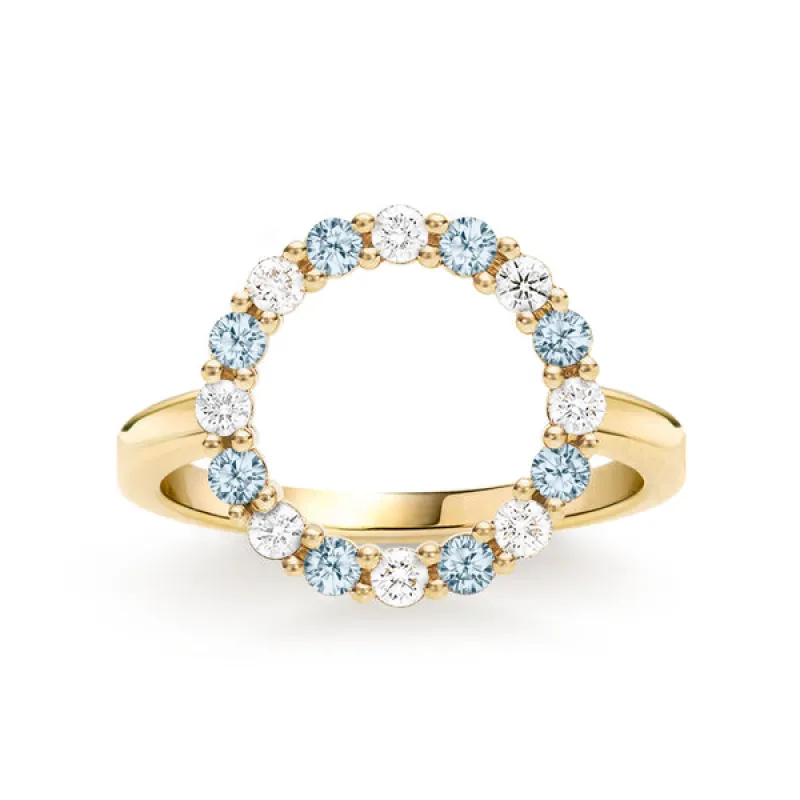 Personalized Rosecliff Circle Birthstone Ring in 14k Gold sold by Haverhill