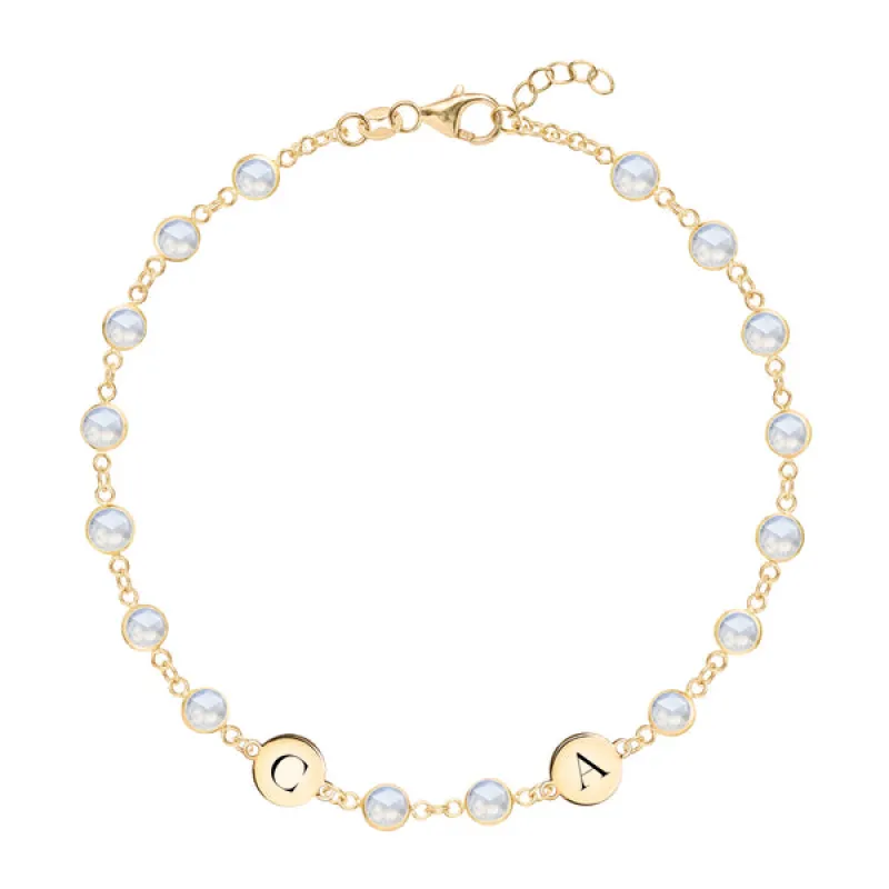 Personalized Newport 2 Letter Birthstone Bracelet in 14k Gold sold by Haverhill