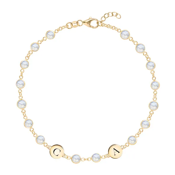 Personalized Newport 2 Letter Birthstone Bracelet in 14k Gold sold by Haverhill