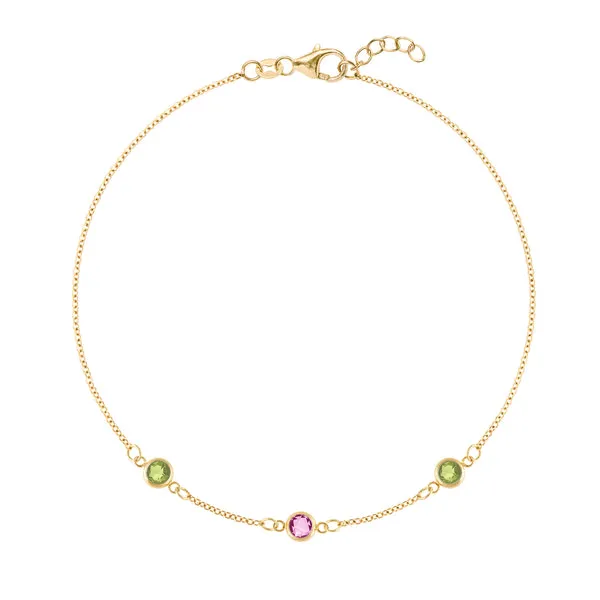Personalized Classic 3 Birthstone Bracelet in 14k Gold sold by Haverhill
