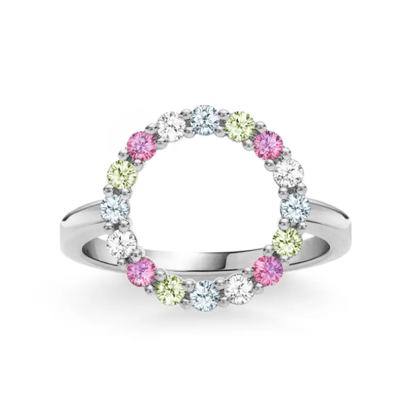 Personalized Rosecliff Circle Birthstone Ring in 14k Gold sold by Haverhill