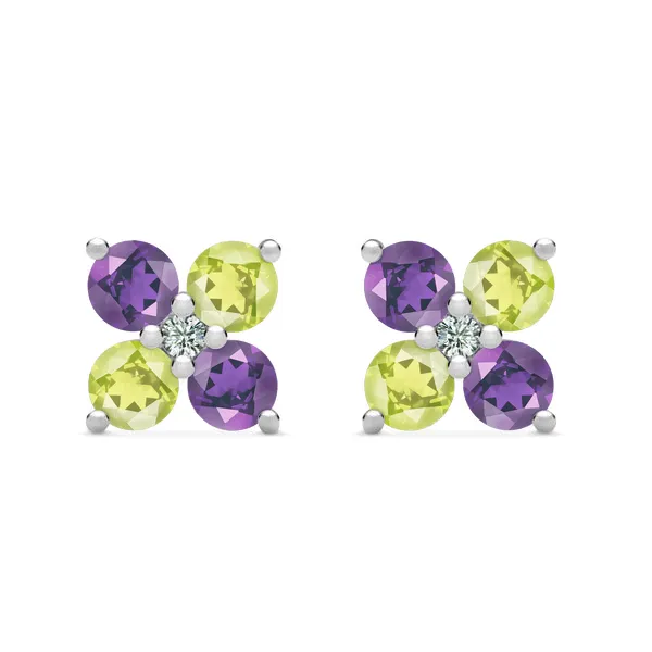 Personalized Greenwich 4 Birthstone & Diamond Earrings in 14k Gold sold by Haverhill