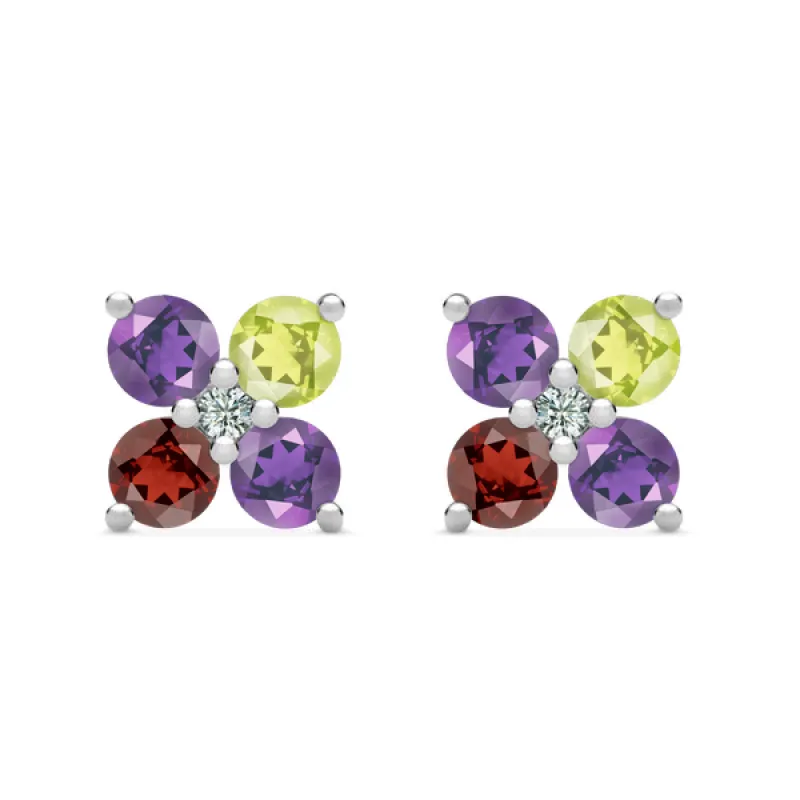 Personalized Greenwich 4 Birthstone & Diamond Earrings in 14k Gold sold by Haverhill