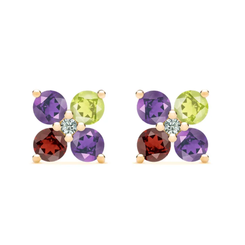 Personalized Greenwich 4 Birthstone & Diamond Earrings in 14k Gold sold by Haverhill