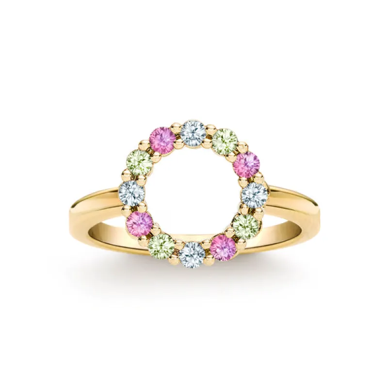 Personalized Rosecliff Small Circle Birthstone Ring in 14k Gold sold by Haverhill