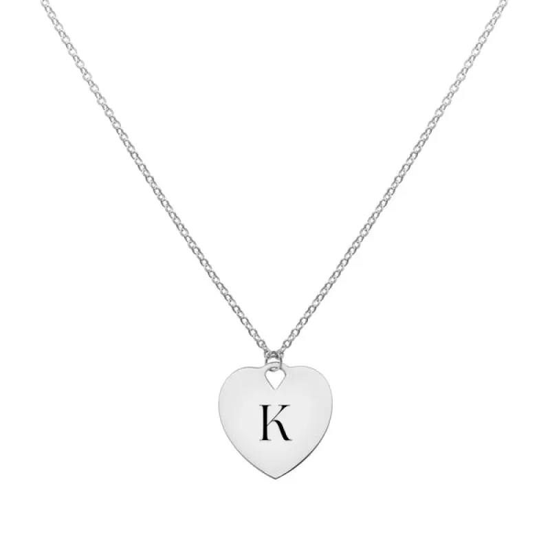 Engravable Flat Heart Pendant with Classic Chain in 14k Gold sold by Haverhill