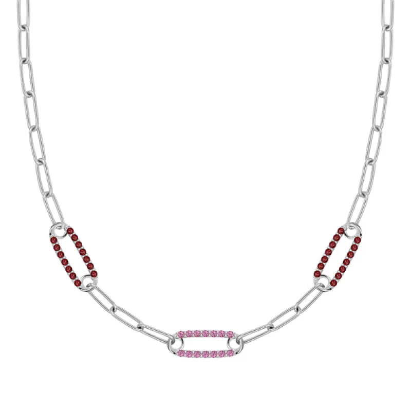 Personalized Adelaide 3 Pavé Birthstone Link Necklace in 14k Gold sold by Haverhill