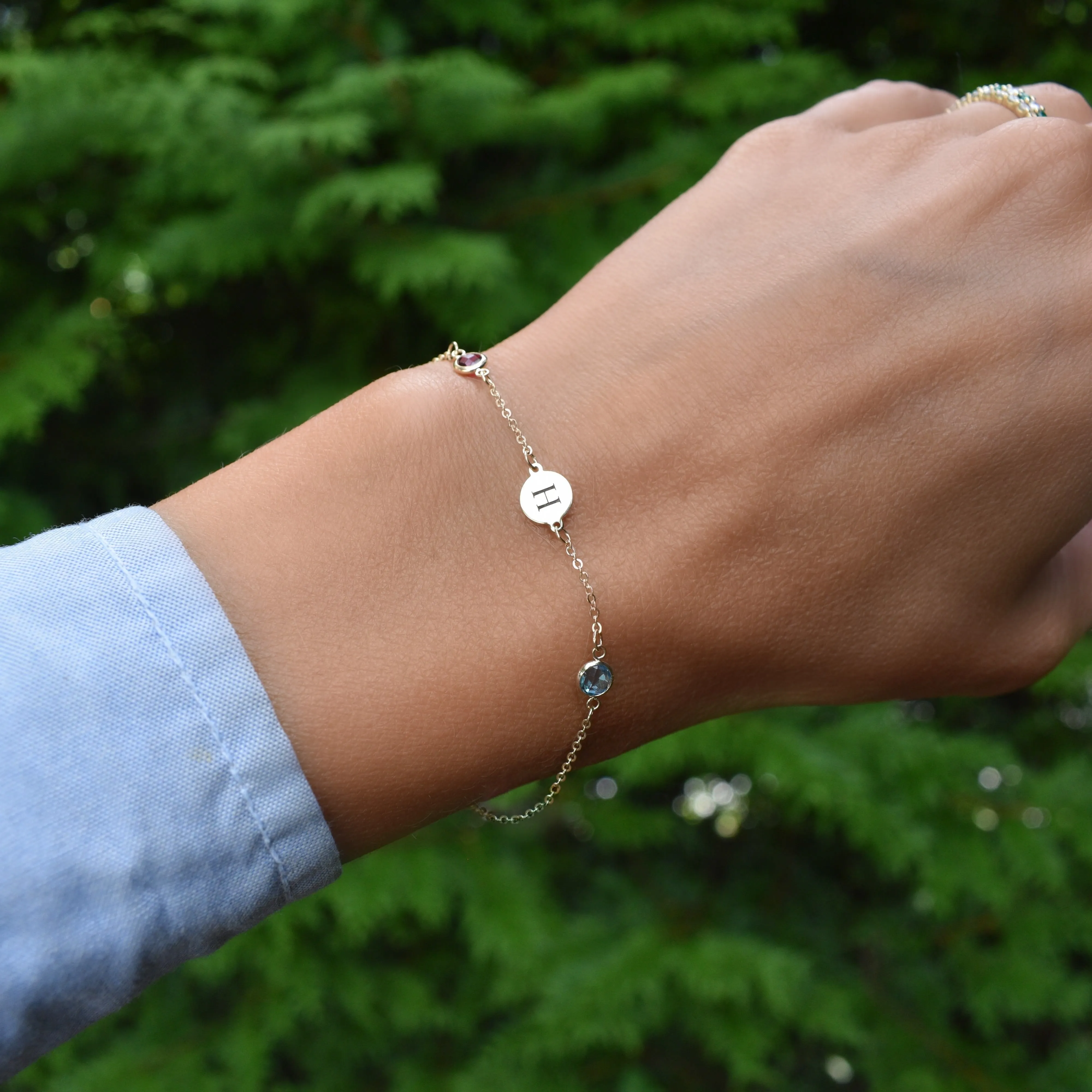 Personalized Classic 1 Letter & 2 Birthstone Bracelet in 14k Gold sold by Haverhill product image thumbnail 2
