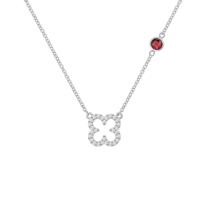 Personalized Diamond Clover & Birthstone Necklace in 14k Gold sold by Haverhill