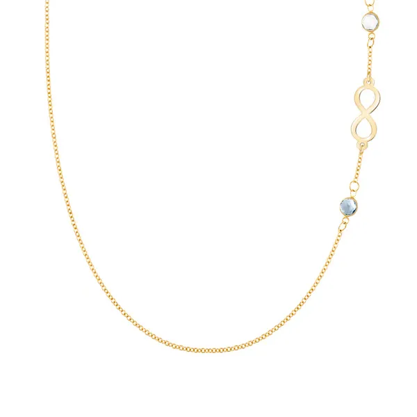 Personalized Classic Infinity & 2 Birthstone Necklace in 14k Gold sold by Haverhill