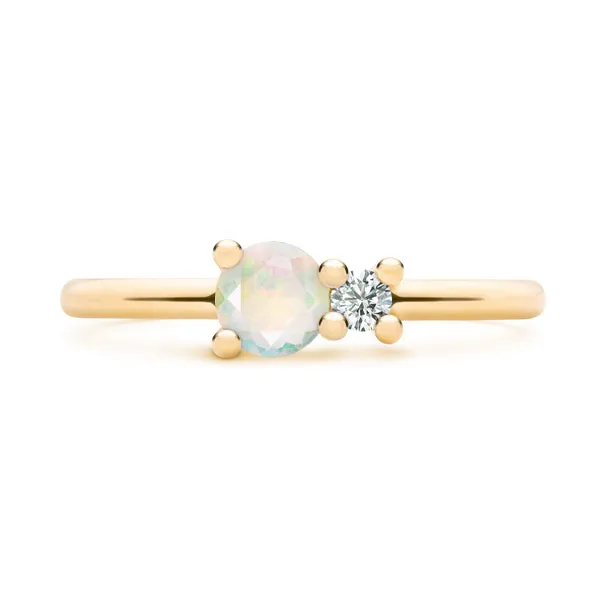 Personalized Greenwich Solitaire Birthstone & Diamond Ring in 14k Gold sold by Haverhill