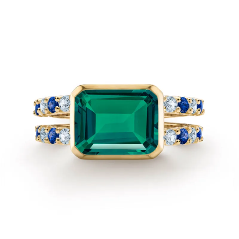 Personalized Warren Horizontal Birthstone Ring with Accent Stones in 14k Gold sold by Haverhill