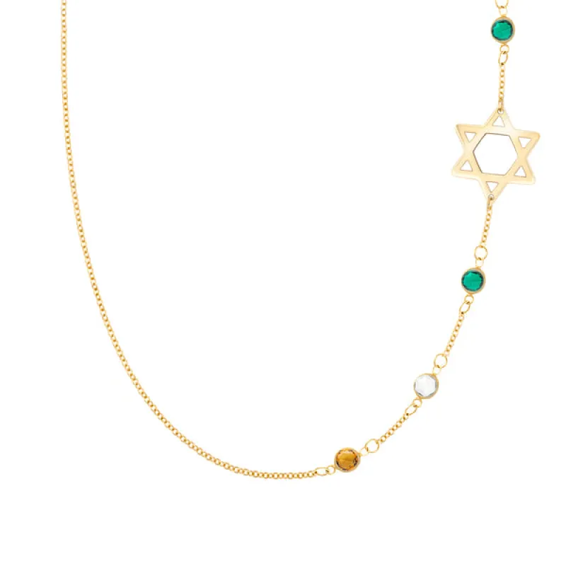 Personalized Classic Star of David & 4 Birthstone Necklace in 14k Gold sold by Haverhill