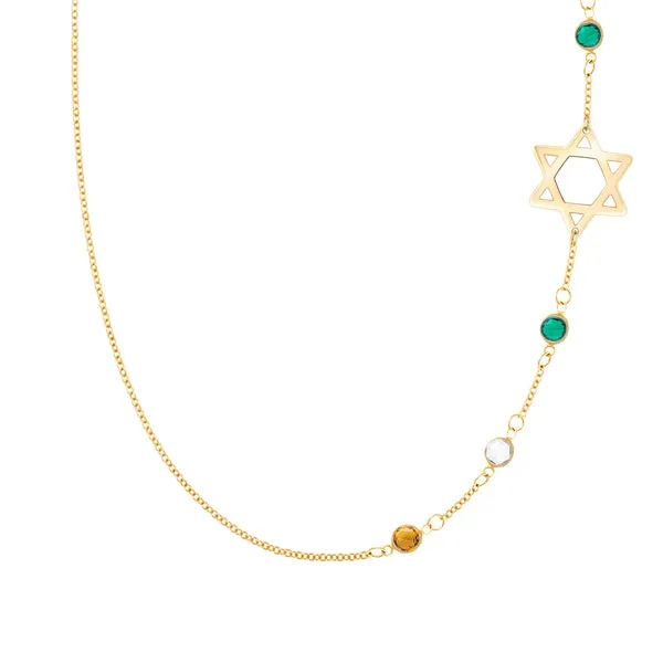 Personalized Classic Star of David & 4 Birthstone Necklace in 14k Gold sold by Haverhill