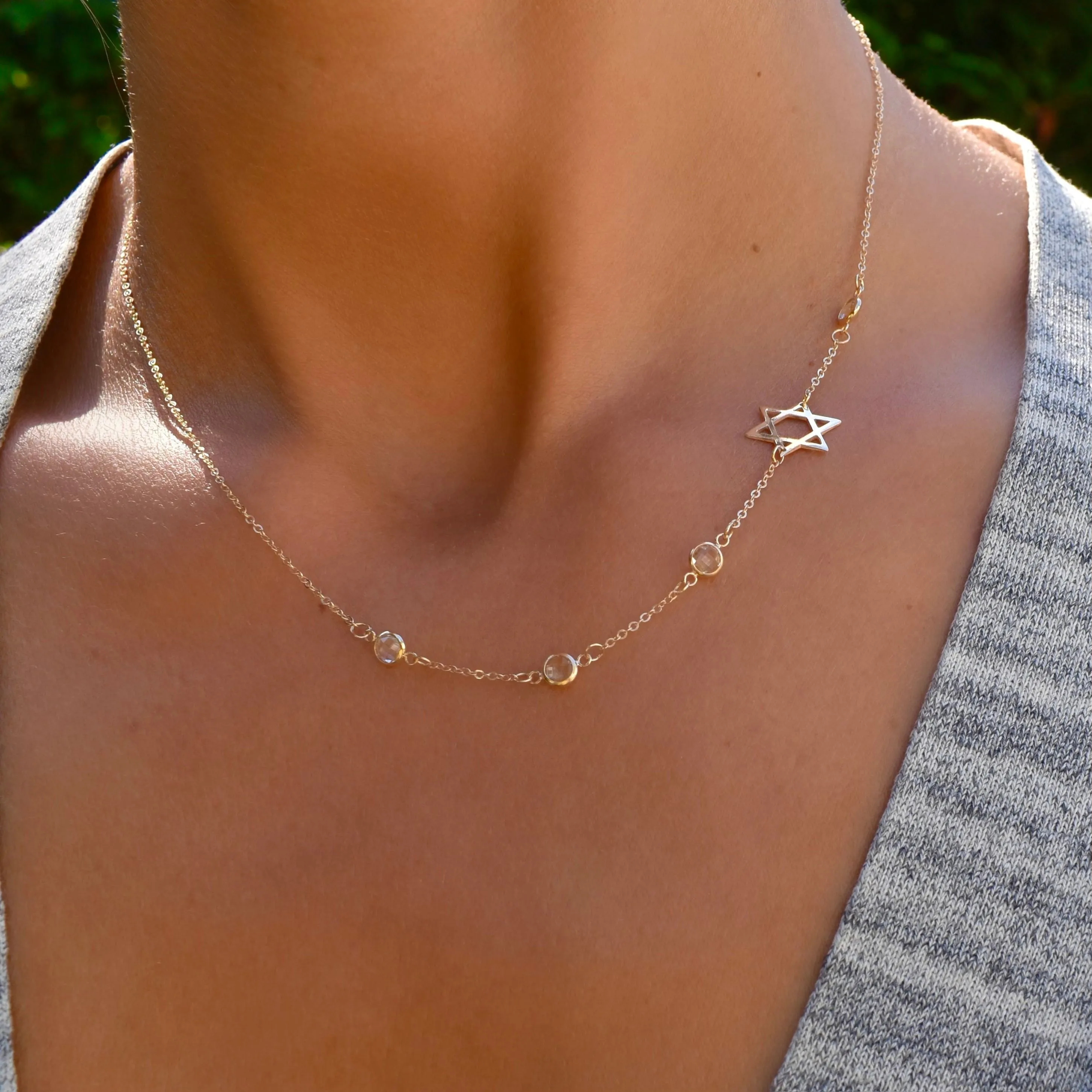 Personalized Classic Star of David & 4 Birthstone Necklace in 14k Gold sold by Haverhill product image thumbnail 3
