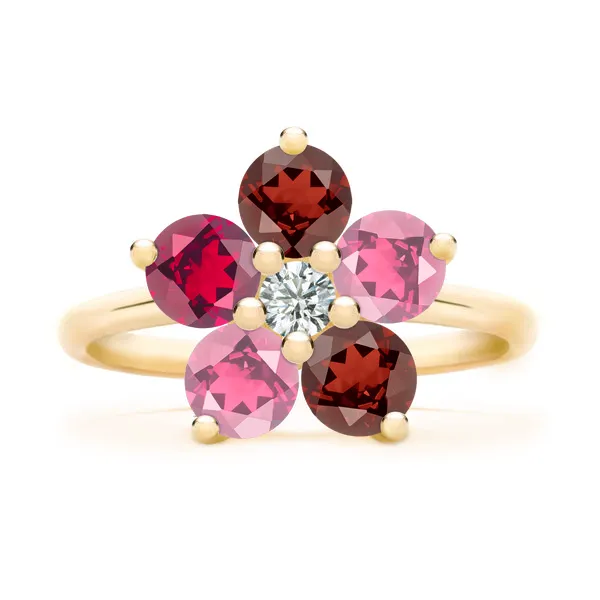 Personalized Greenwich Flower Birthstone & Diamond Ring in 14k Gold sold by Haverhill