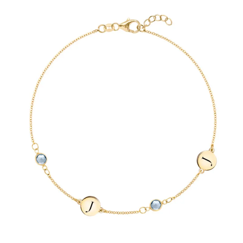 Personalized Classic 2 Letter & 2 Birthstone Bracelet in 14k Gold sold by Haverhill