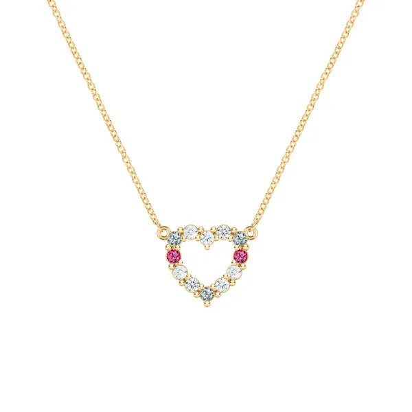 Personalized Rosecliff Small Heart Birthstone Necklace in 14k Gold sold by Haverhill