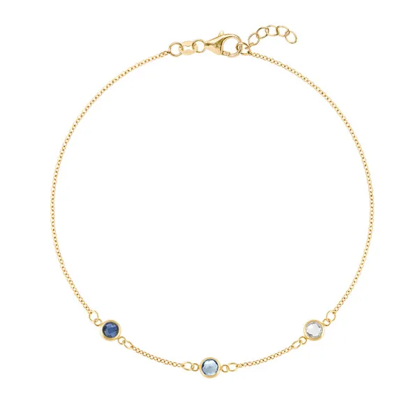 Personalized Classic 3 Birthstone Bracelet in 14k Gold sold by Haverhill