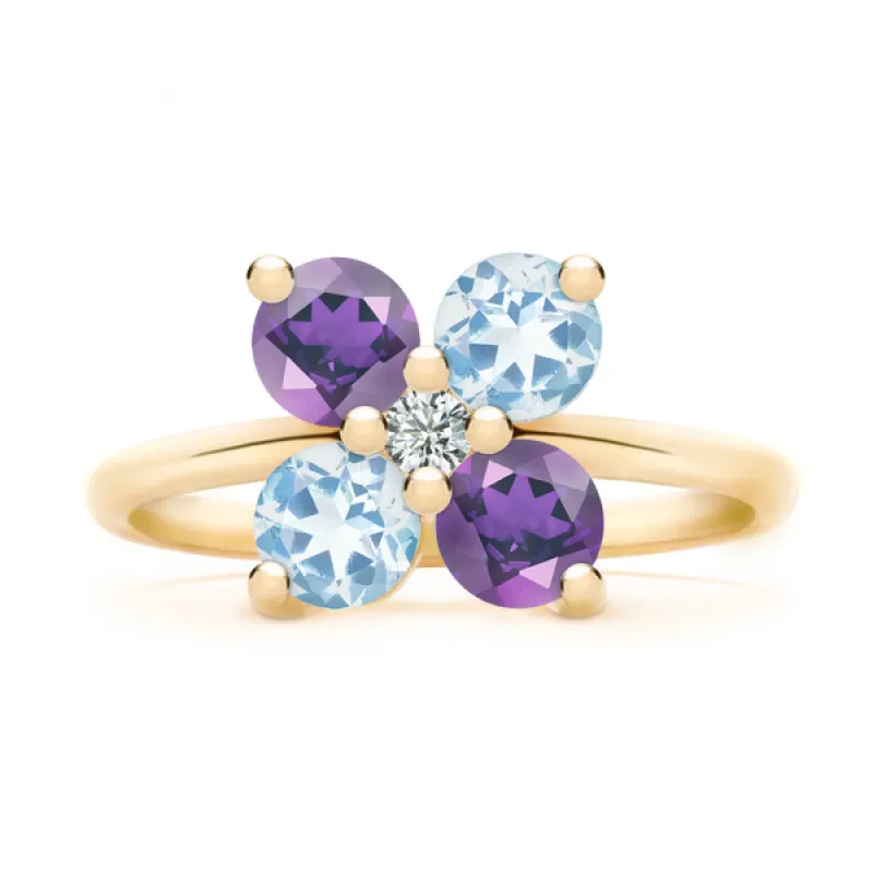 Personalized Greenwich 4 Birthstone & Diamond Ring in 14k Gold sold by Haverhill