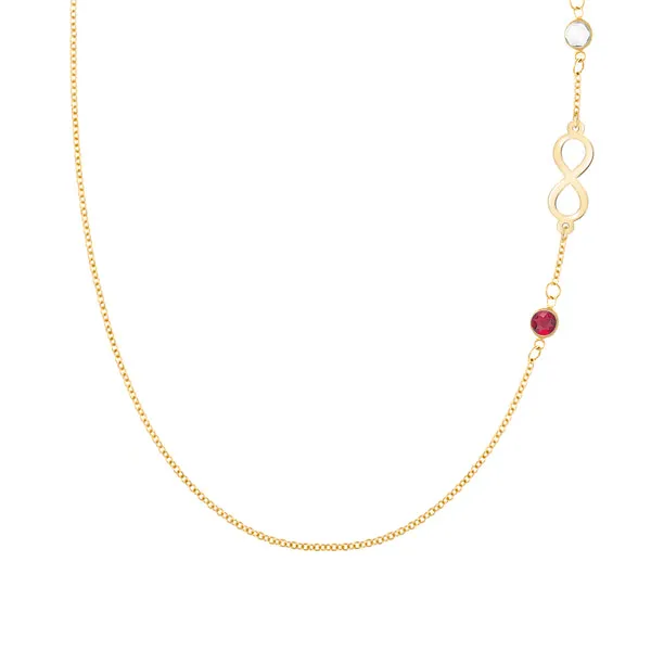 Personalized Classic Infinity & 2 Birthstone Necklace in 14k Gold sold by Haverhill