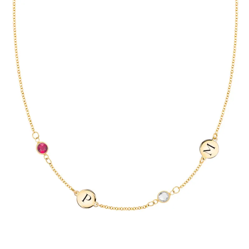 Personalized Classic 2 Letter & 2 Birthstone Necklace in 14k Gold (Double Spacing) sold by Haverhill