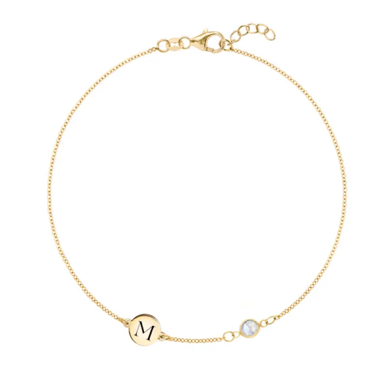 Personalized Classic 1 Letter & 1 Moonstone Bracelet in 14k Gold (June) sold by Haverhill