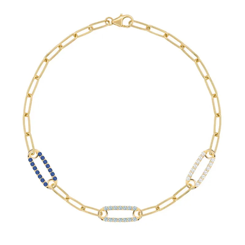 Personalized Adelaide 3 Pavé Birthstone Link Bracelet in 14k Gold sold by Haverhill