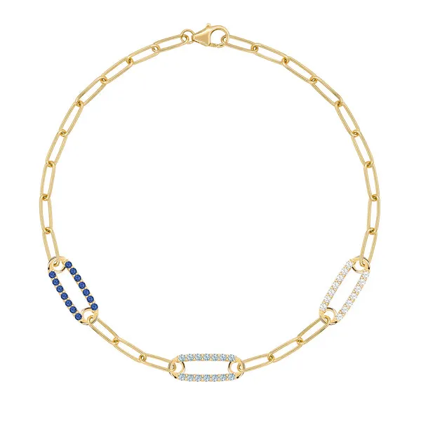 Personalized Adelaide 3 Pavé Birthstone Link Bracelet in 14k Gold sold by Haverhill