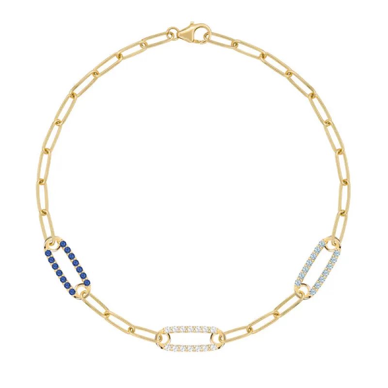Personalized Adelaide 3 Pavé Birthstone Link Bracelet in 14k Gold sold by Haverhill